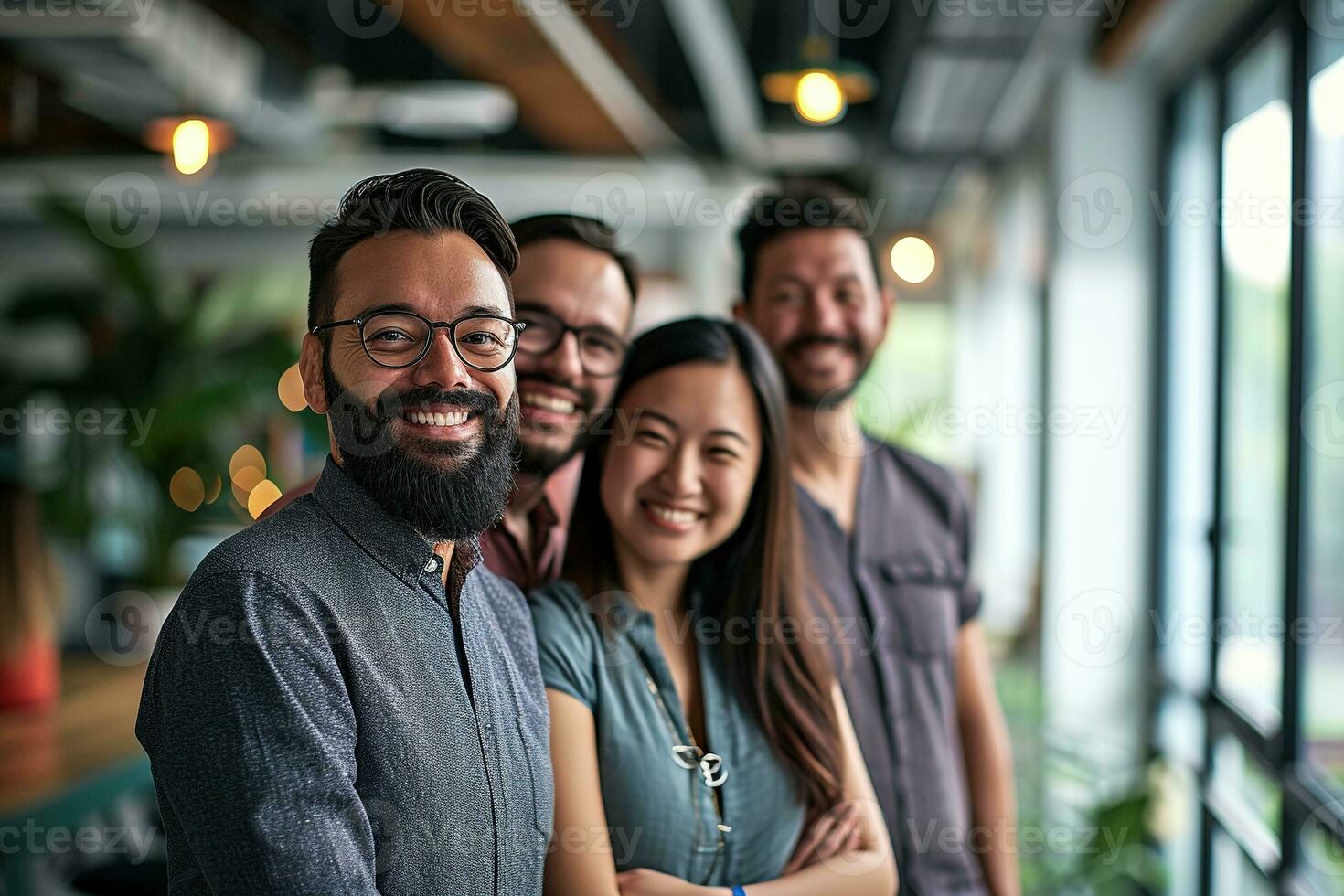 ai generado grupo de negocio personas teniendo un reunión a creativo oficina foto