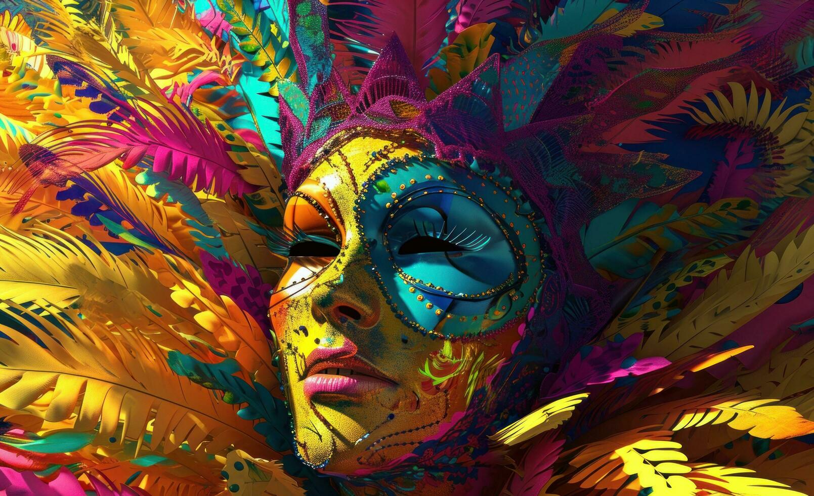 AI generated carnival mask with colorful feathers photo