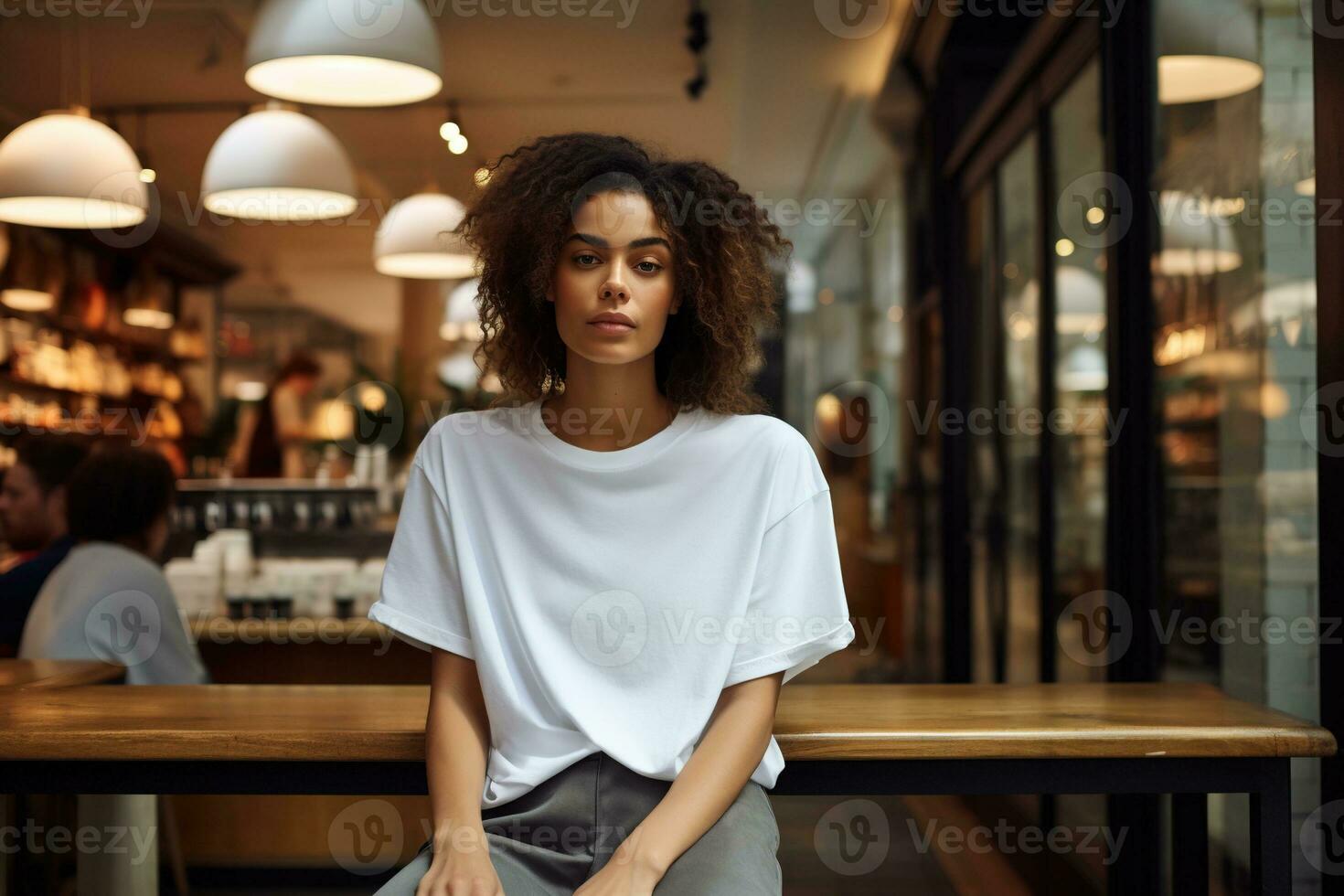 AI generated Portrait of a beautiful young woman wearing white shirt photo