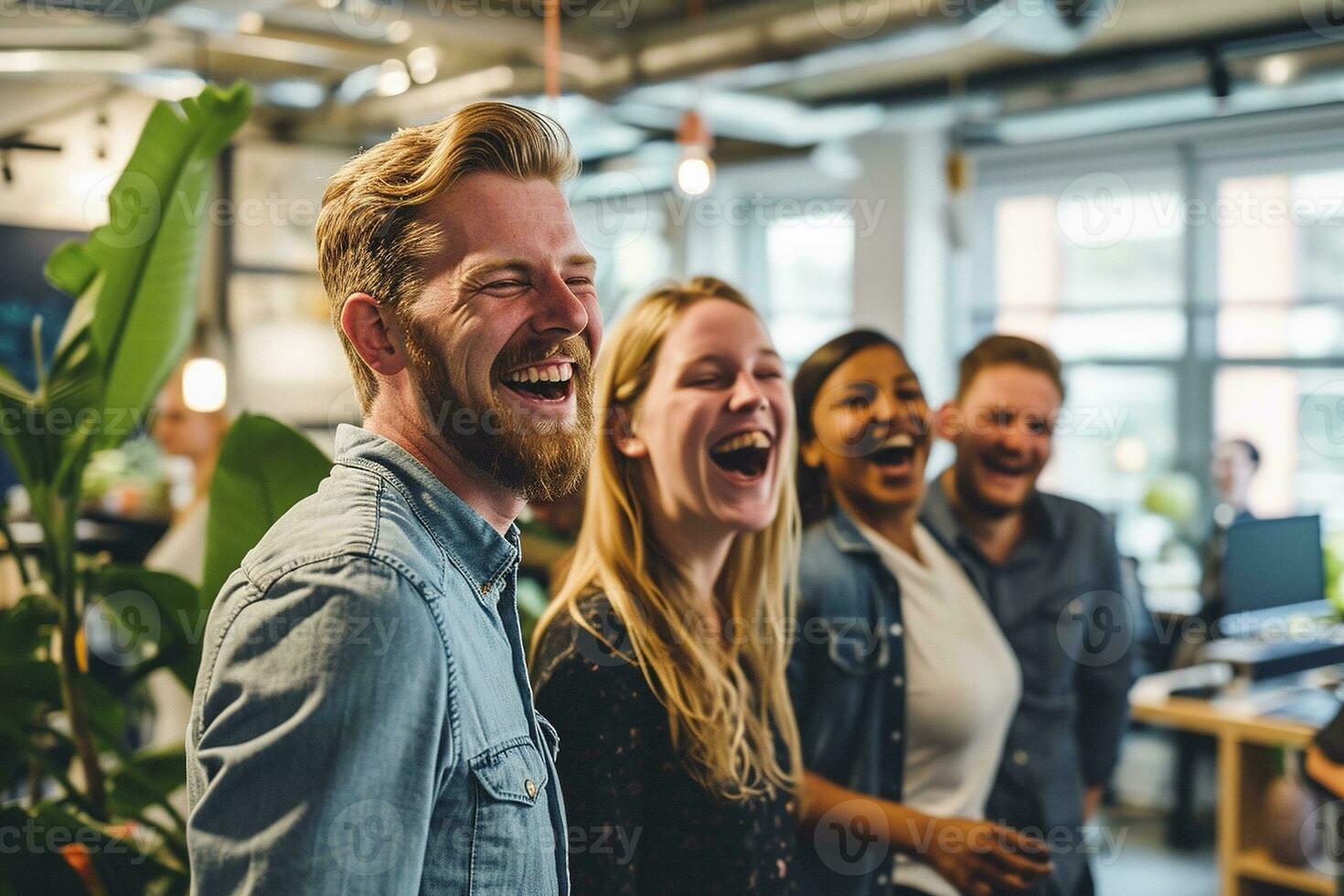 ai generado grupo de negocio personas teniendo un reunión a creativo oficina foto