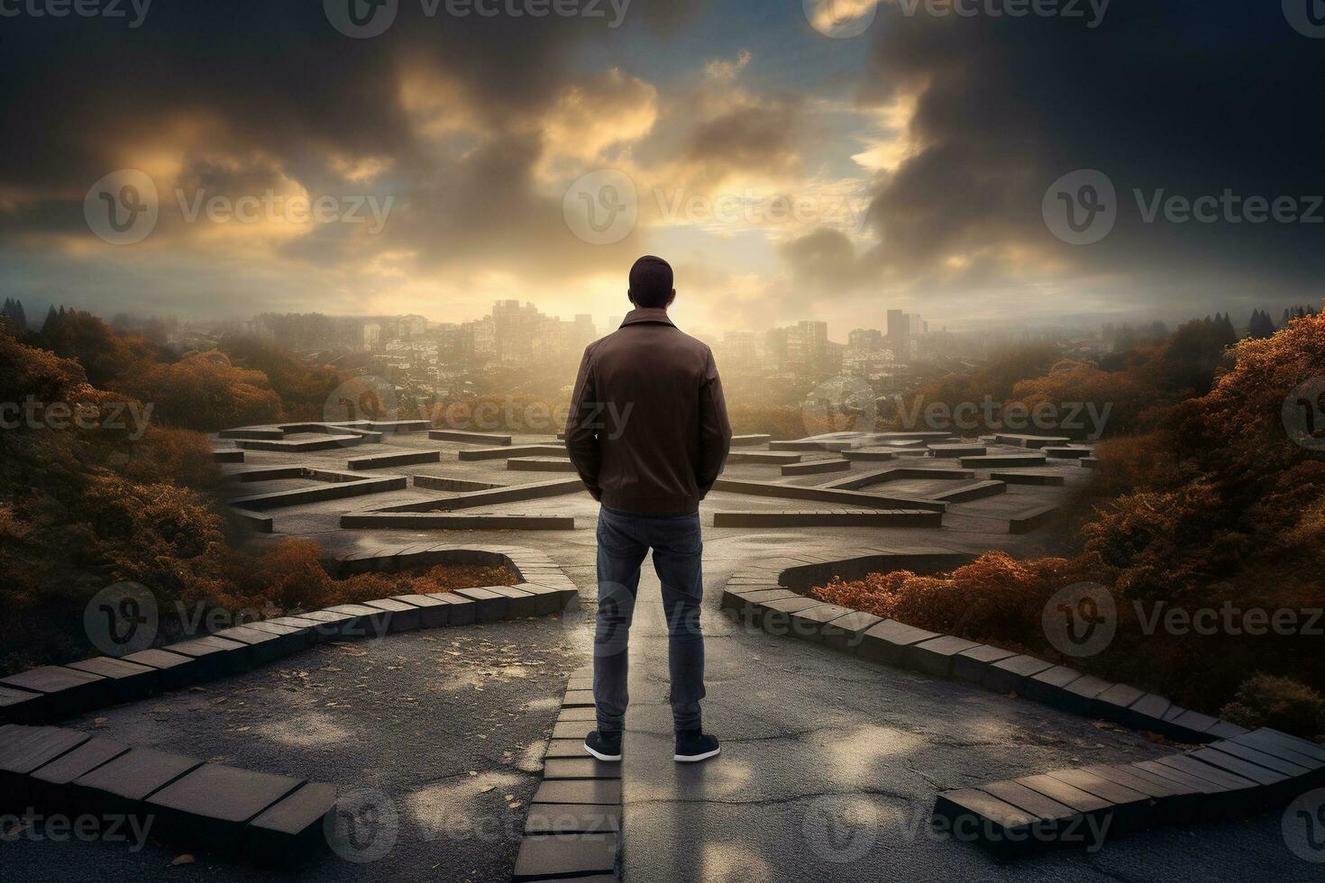 AI generated a man standing in the middle of a labyrinth photo