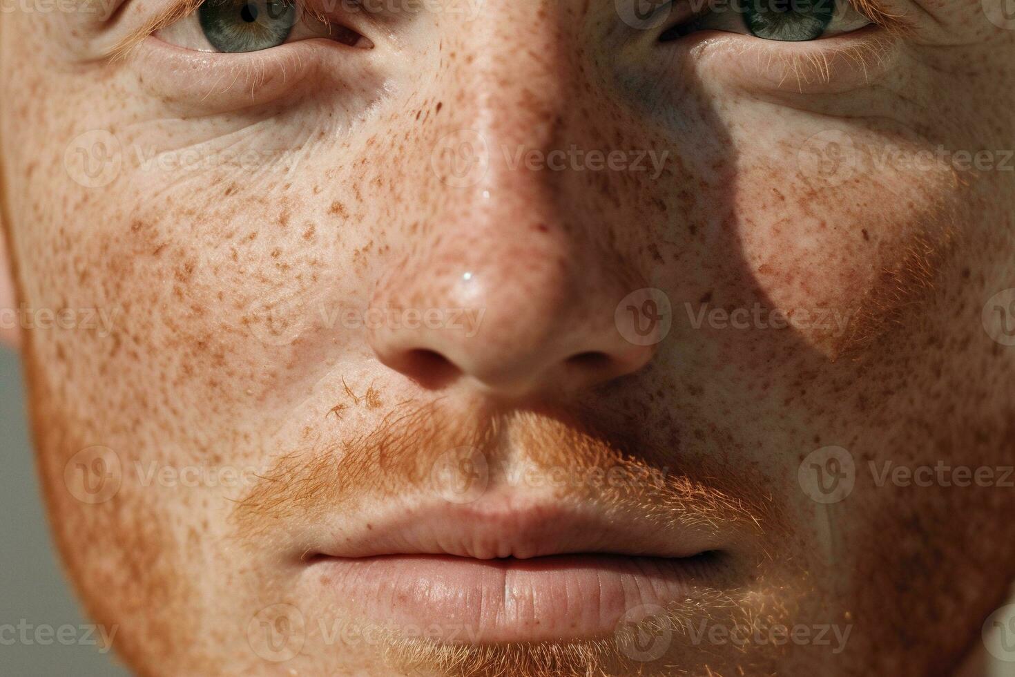 AI generated Close-up of freckled man looking at camera photo