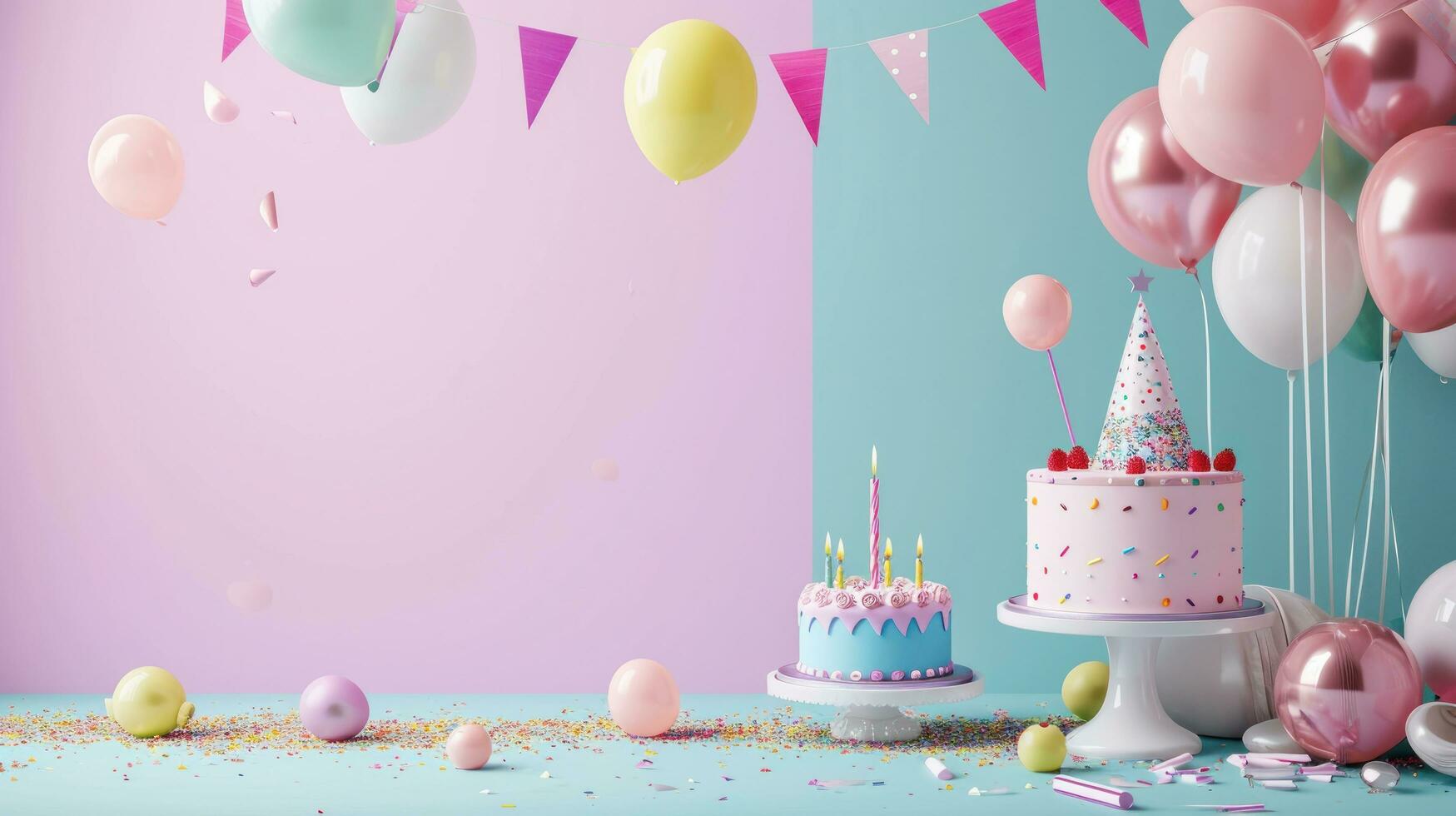 ai generado cumpleaños póster modelo con grande Copiar espacio para texto foto