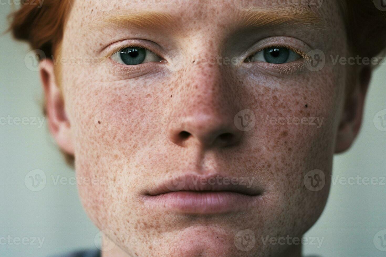 AI generated Close-up of freckled man looking at camera photo