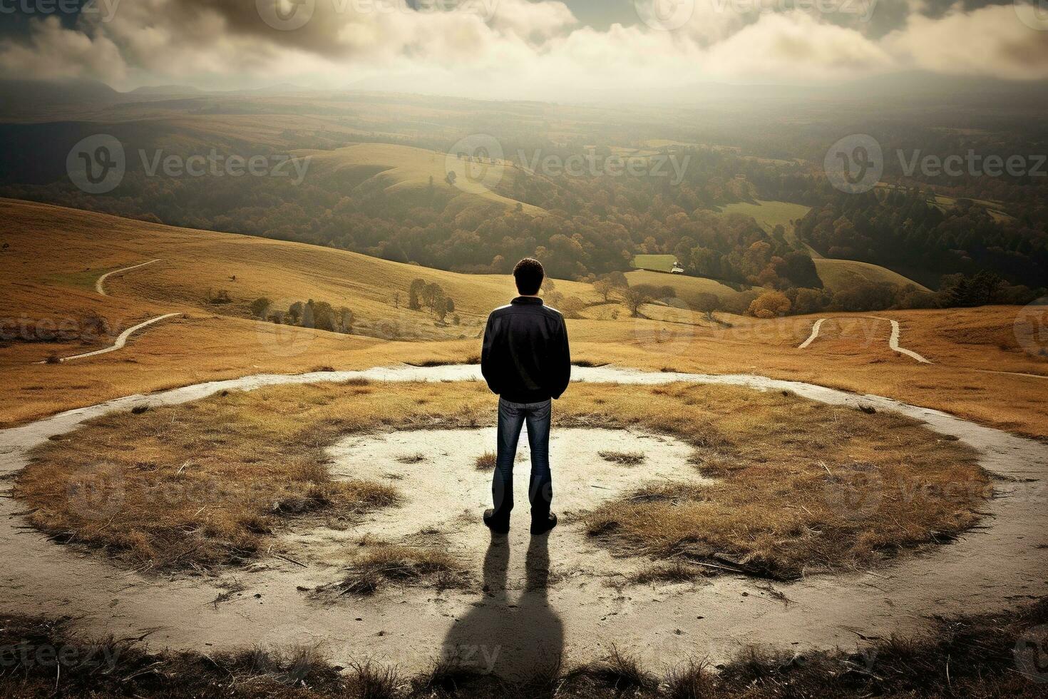 AI generated a man standing in the middle of a labyrinth photo
