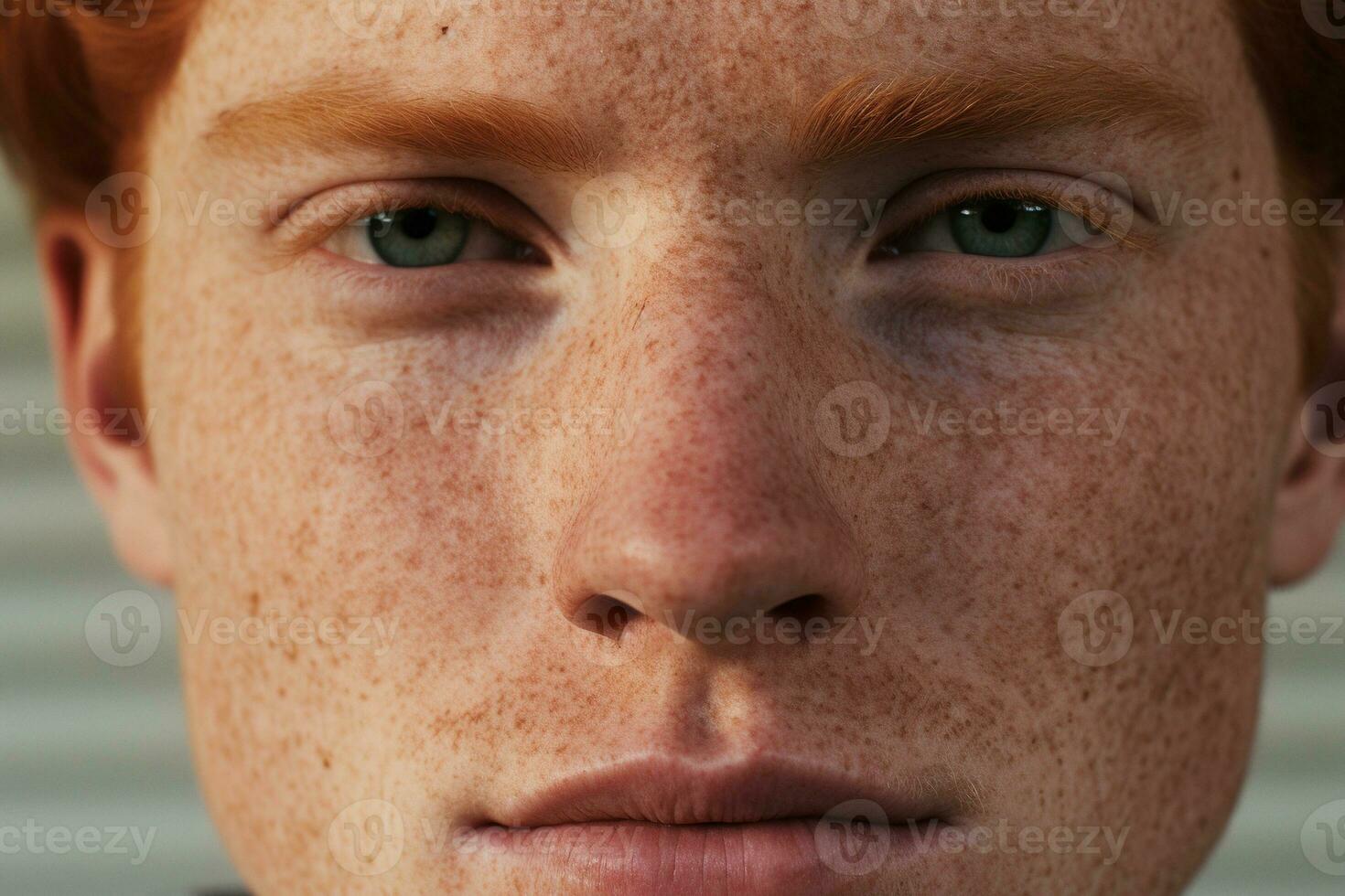 AI generated Close-up of freckled man looking at camera photo