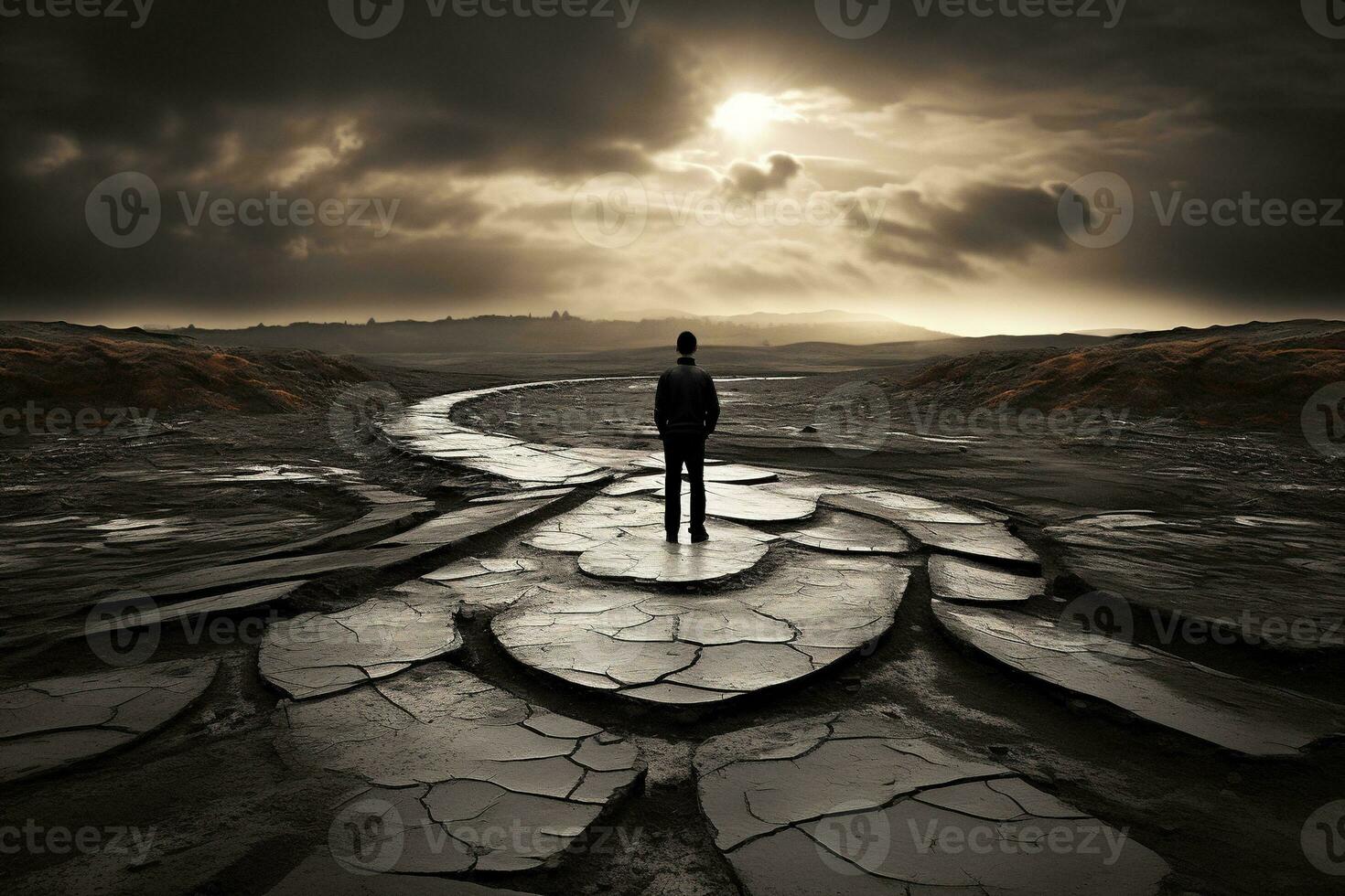 AI generated a man standing in the middle of a labyrinth photo
