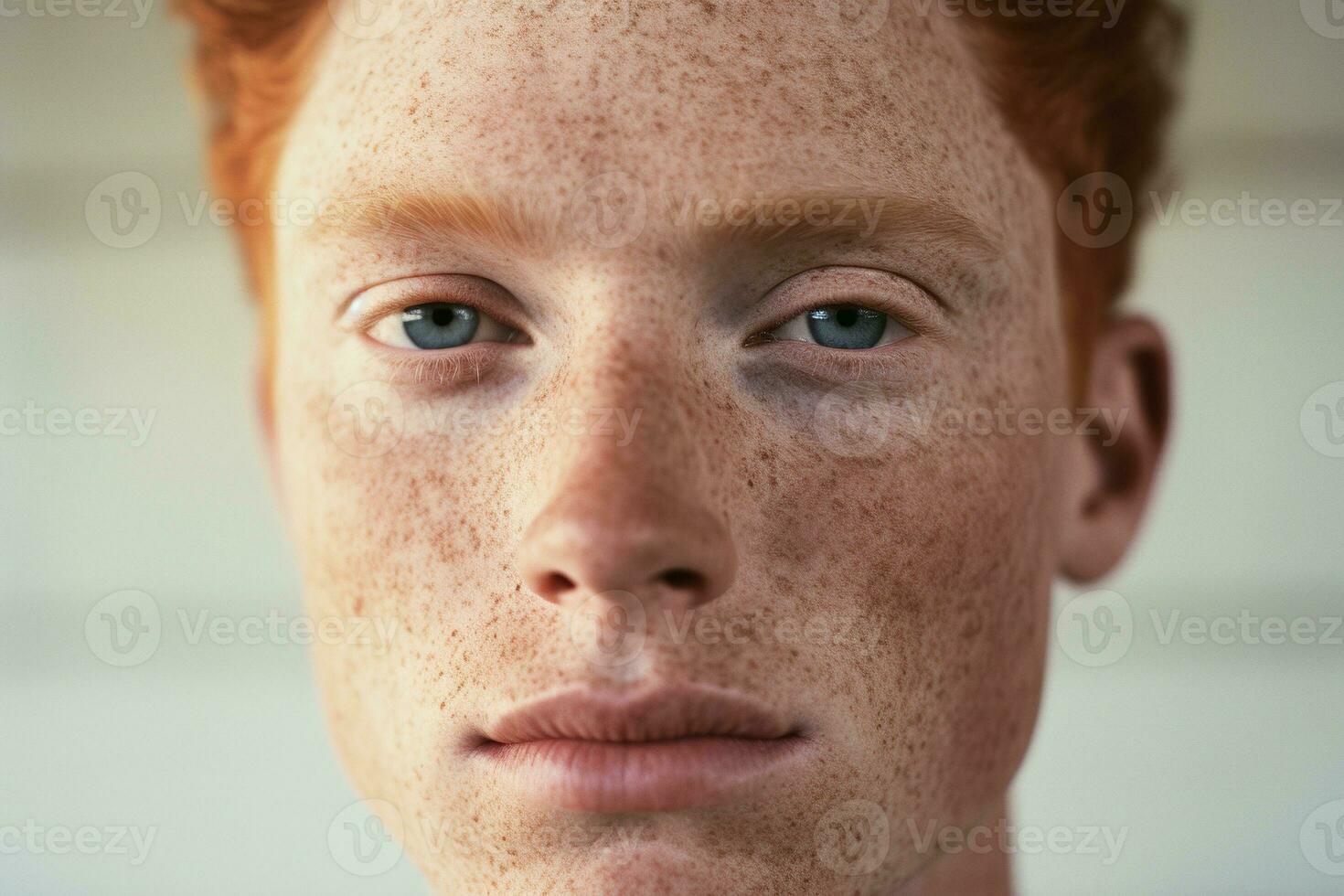 AI generated Close-up of freckled man looking at camera photo