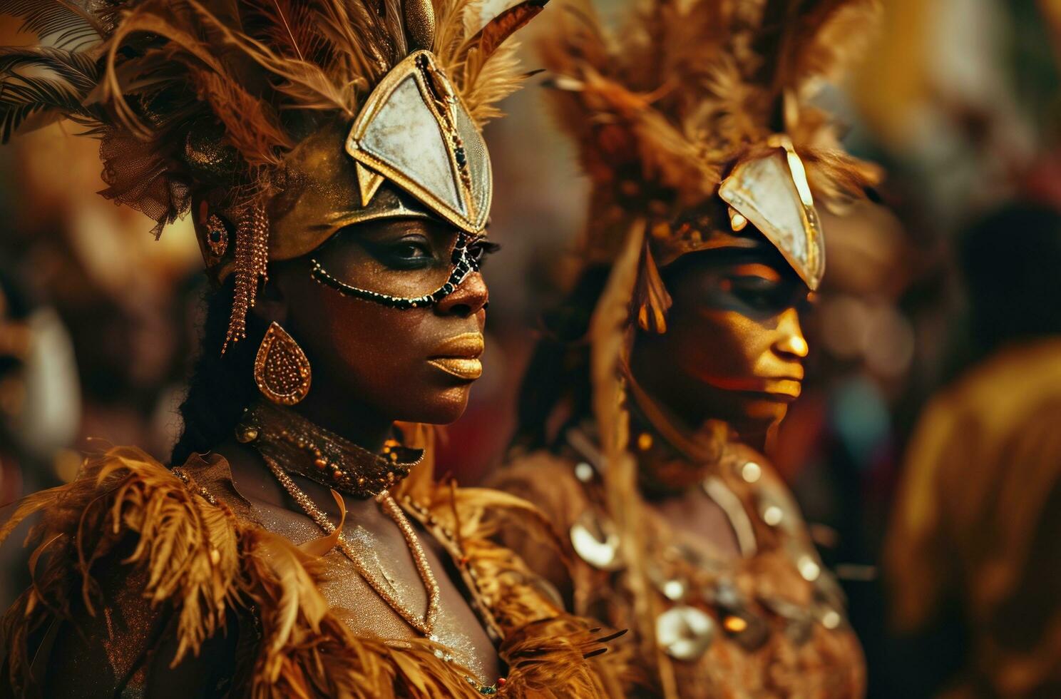 ai generado emotivo imagen de asistentes al carnaval en carnaval vestir foto