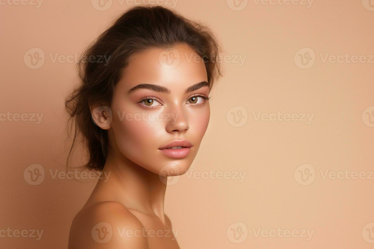 AI generated Portrait of beautiful young woman with clean fresh skin. Spa, healthcare. photo