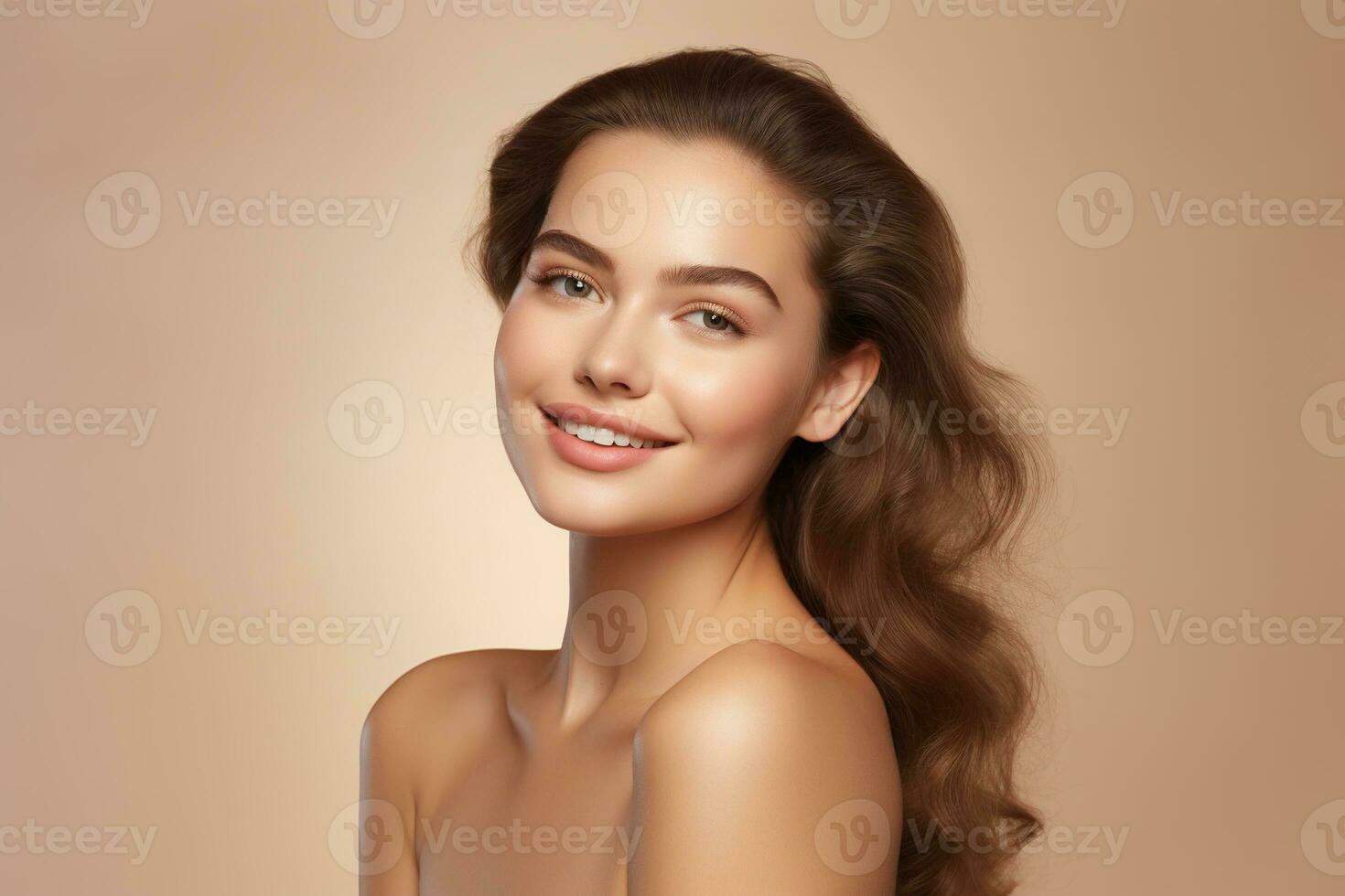 AI generated Portrait of beautiful young woman with clean fresh skin. Spa, healthcare. photo