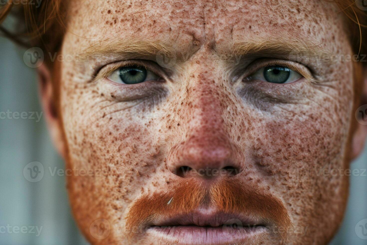 AI generated Close-up of freckled man looking at camera photo