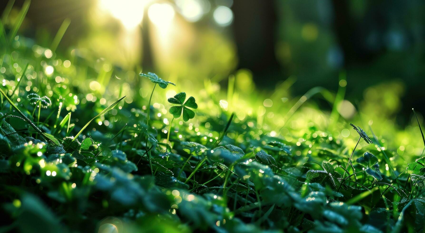 AI generated green grass wallpaper with shamrocks photo