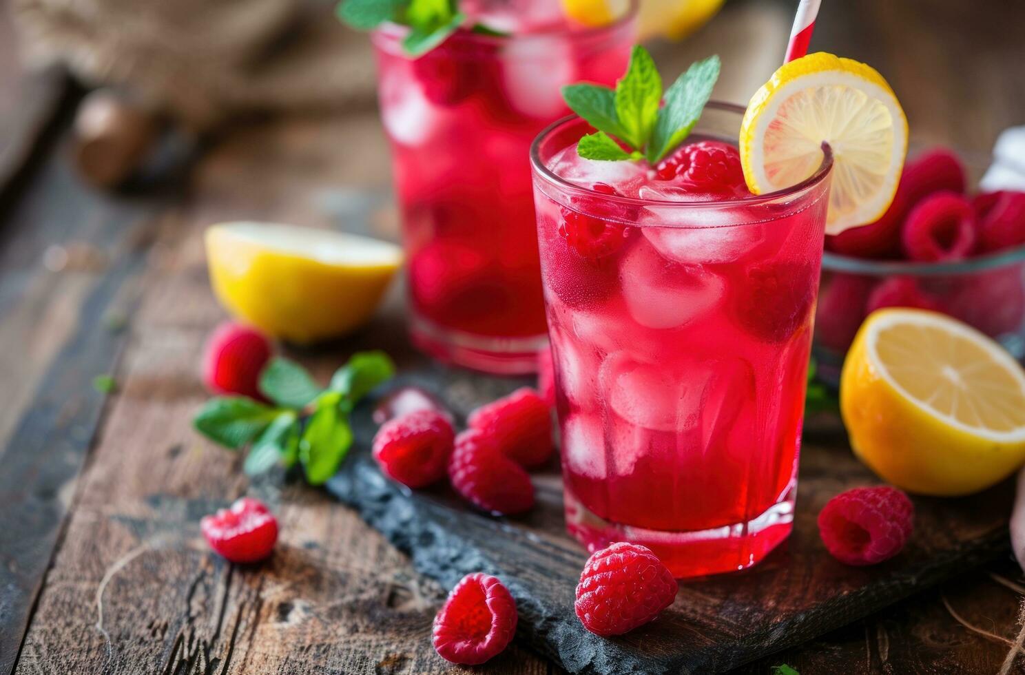 AI generated fresh raspberry lemonade photo