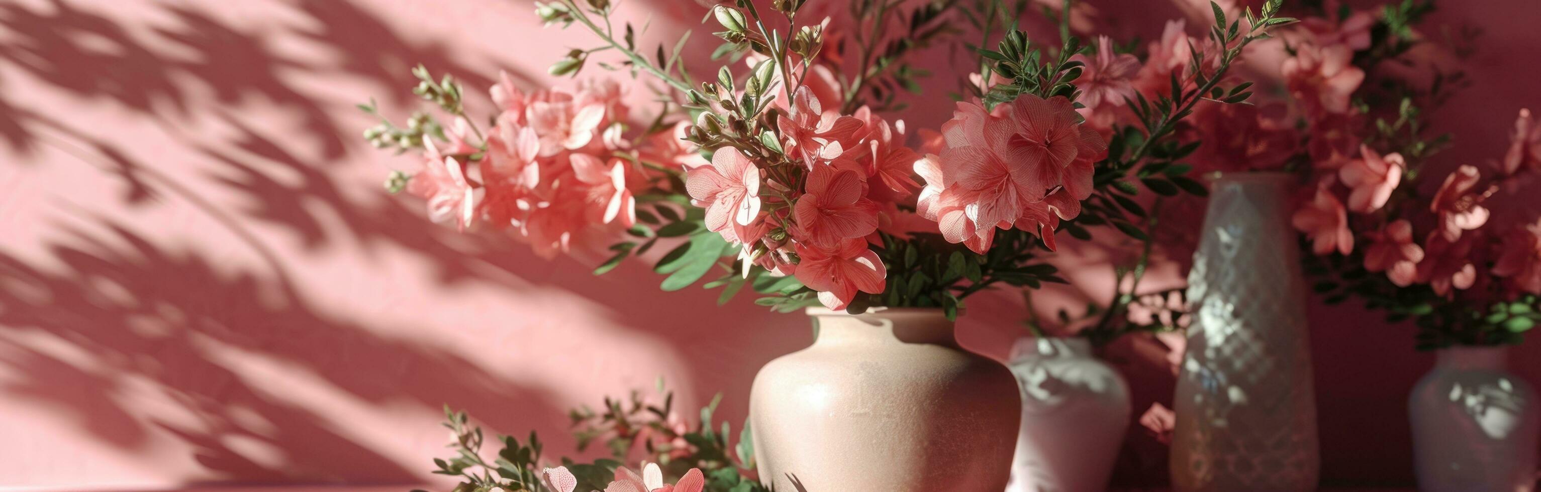 AI generated flowers images pink background photo