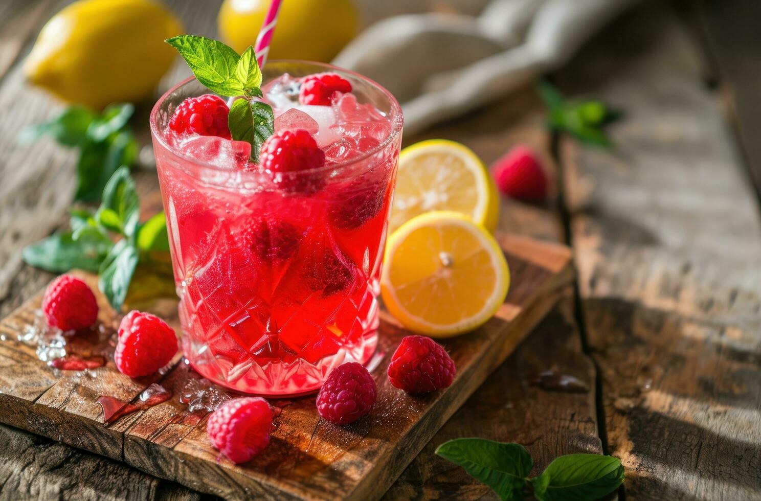 AI generated fresh raspberry lemonade photo