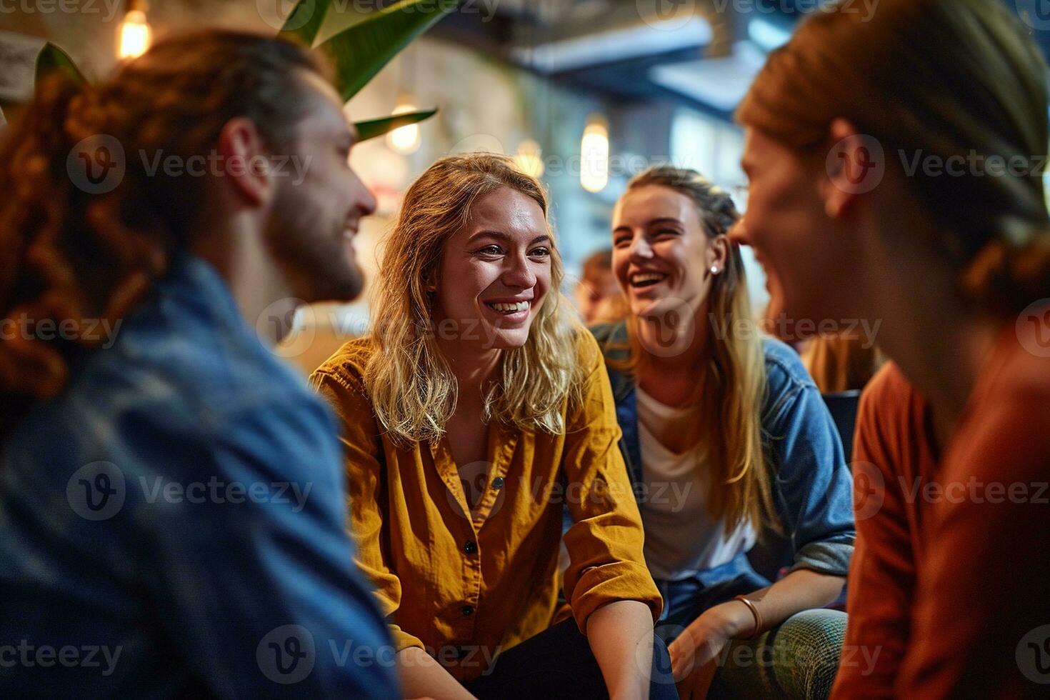 ai generado grupo de negocio personas teniendo un reunión a creativo oficina foto