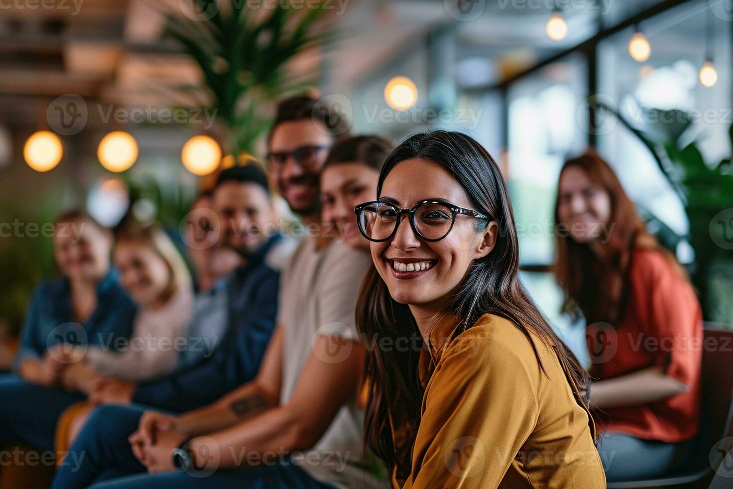 AI generated Group of business people having a meeting at creative office photo
