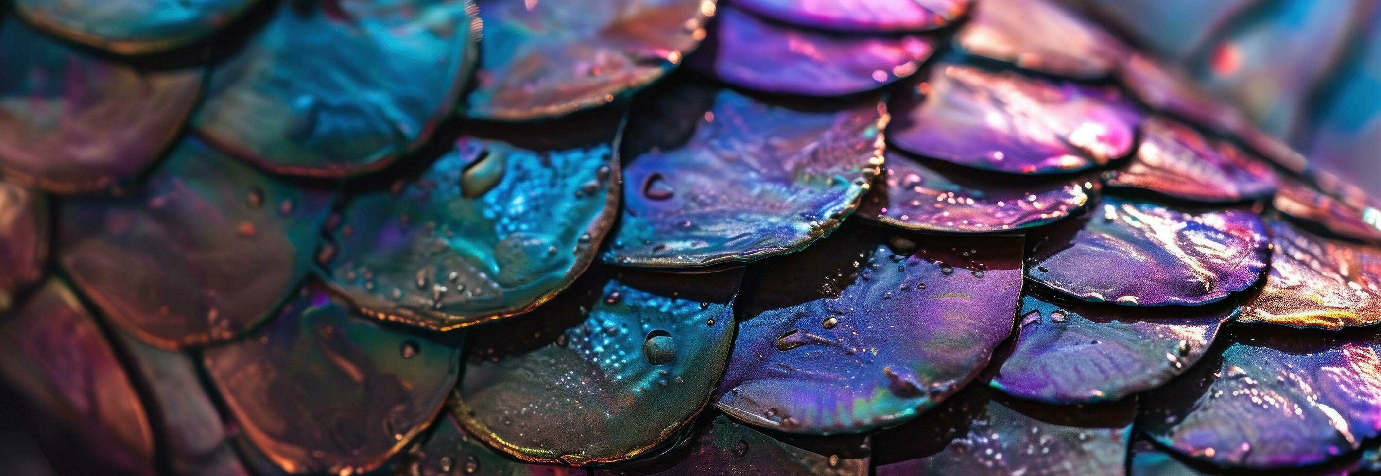 AI generated mermaid scales in purple, pink, and blue in a close up photo
