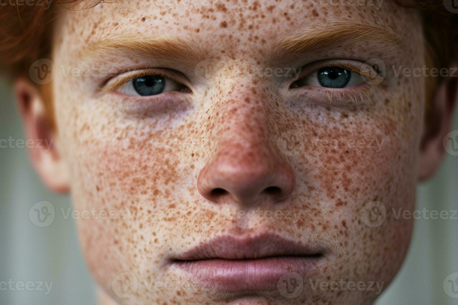 AI generated Close-up of freckled man looking at camera photo