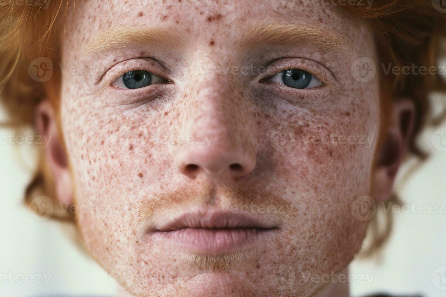 AI generated Close-up of freckled man looking at camera photo