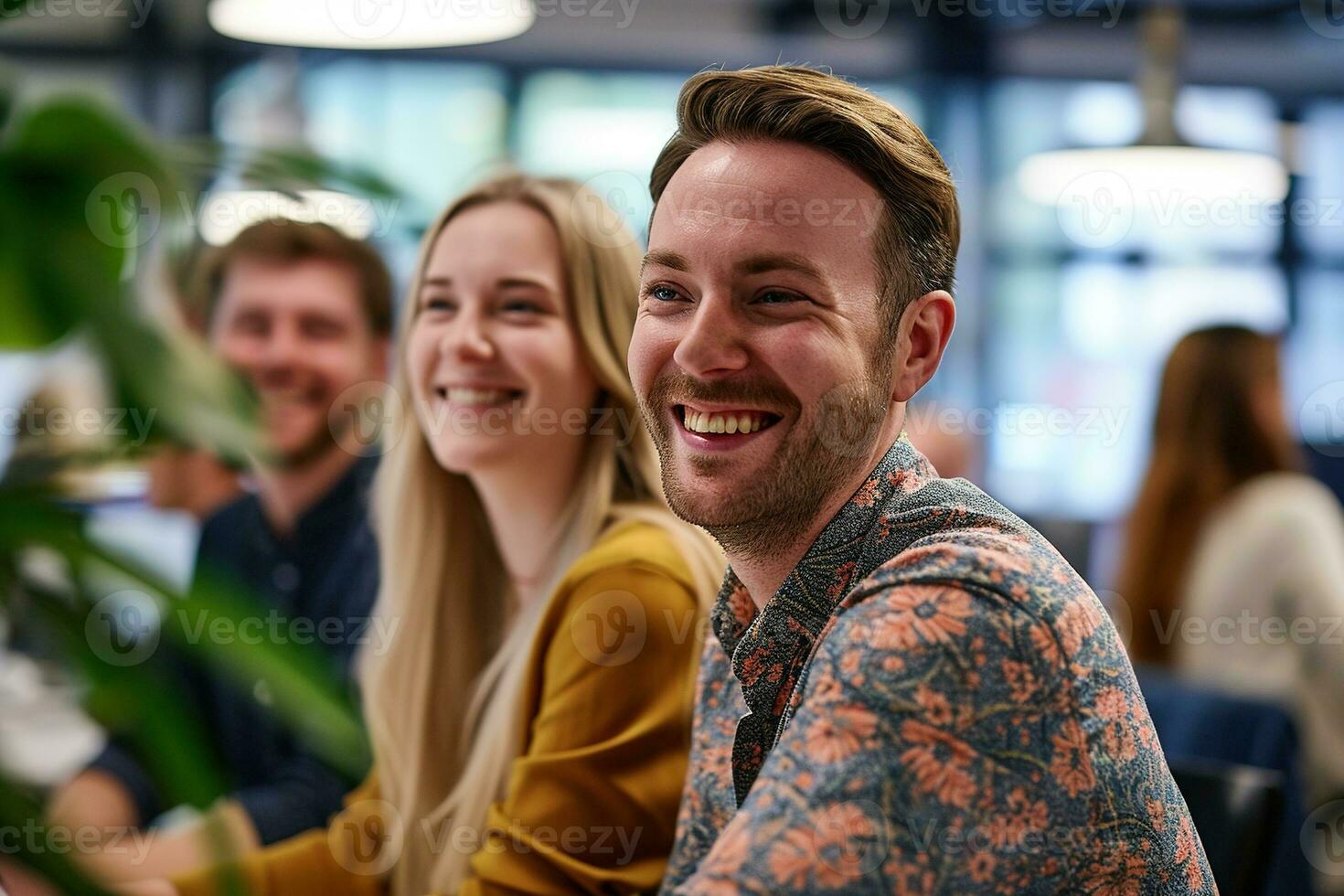 AI generated Group of business people having a meeting at creative office photo