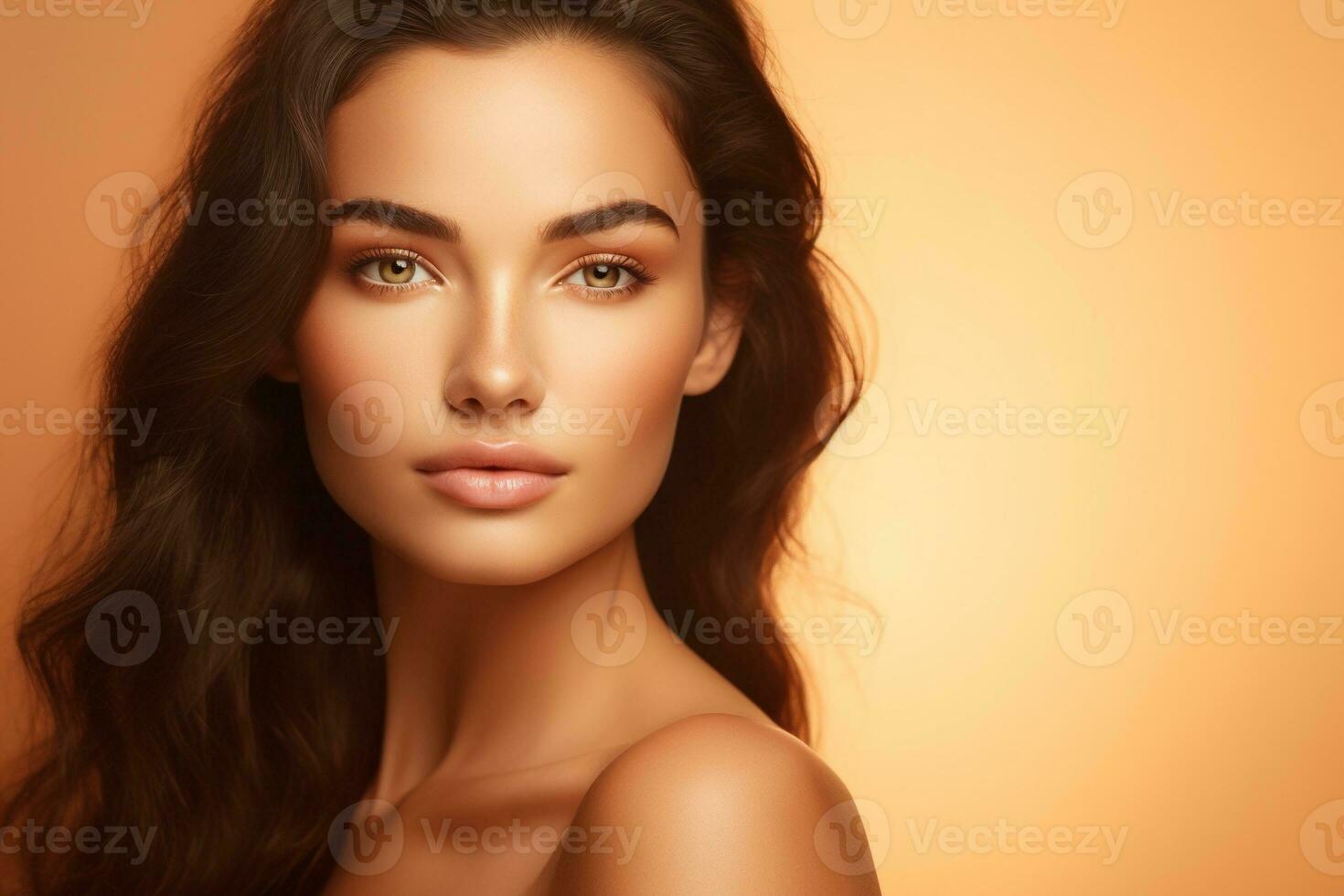 AI generated Portrait of beautiful young woman with clean fresh skin. Spa, healthcare. photo