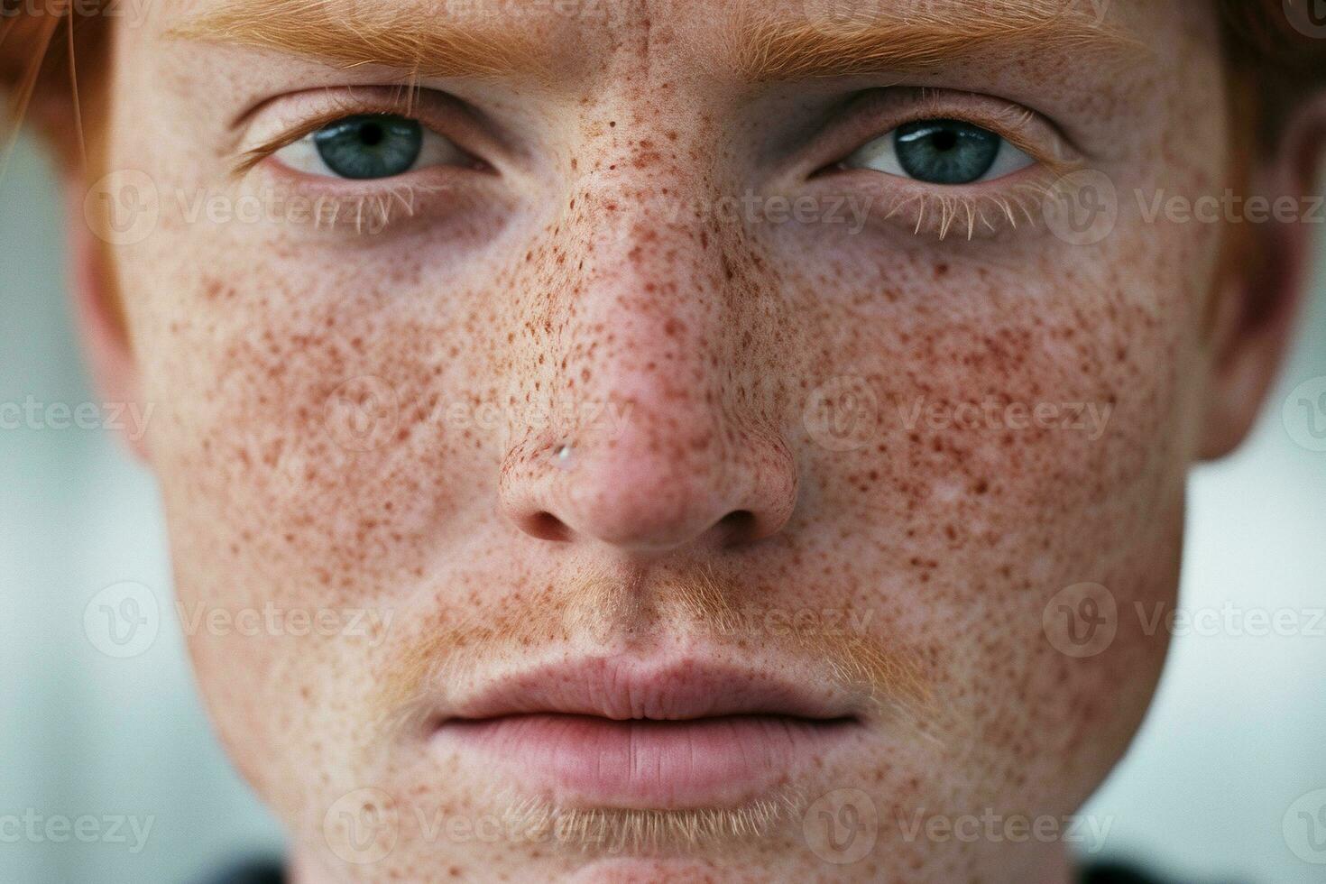 AI generated Close-up of freckled man looking at camera photo