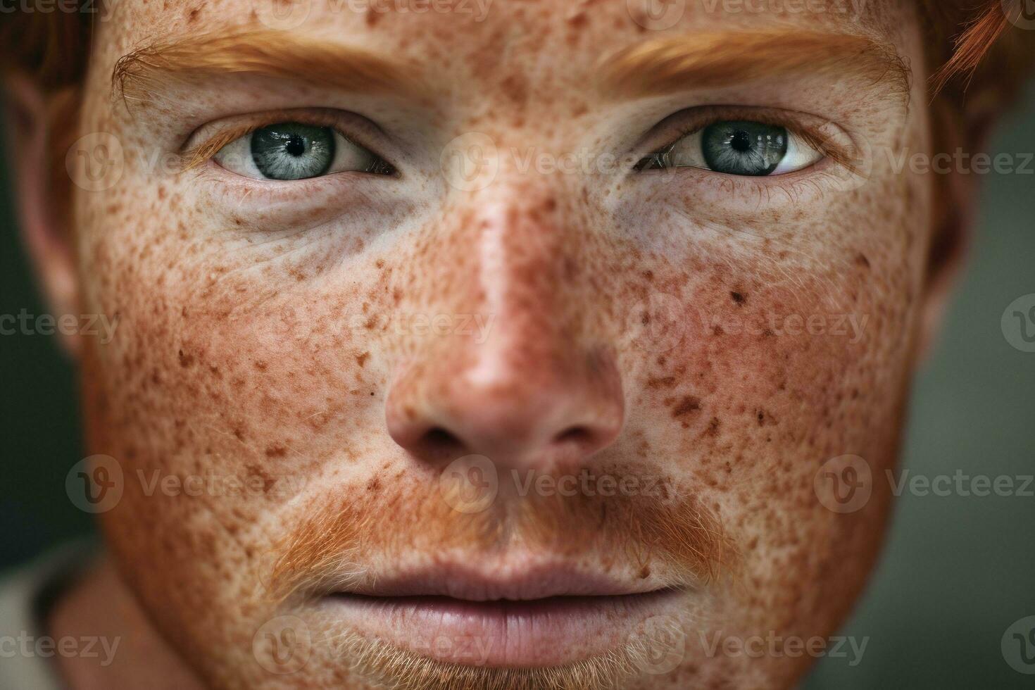 AI generated Close-up of freckled man looking at camera photo