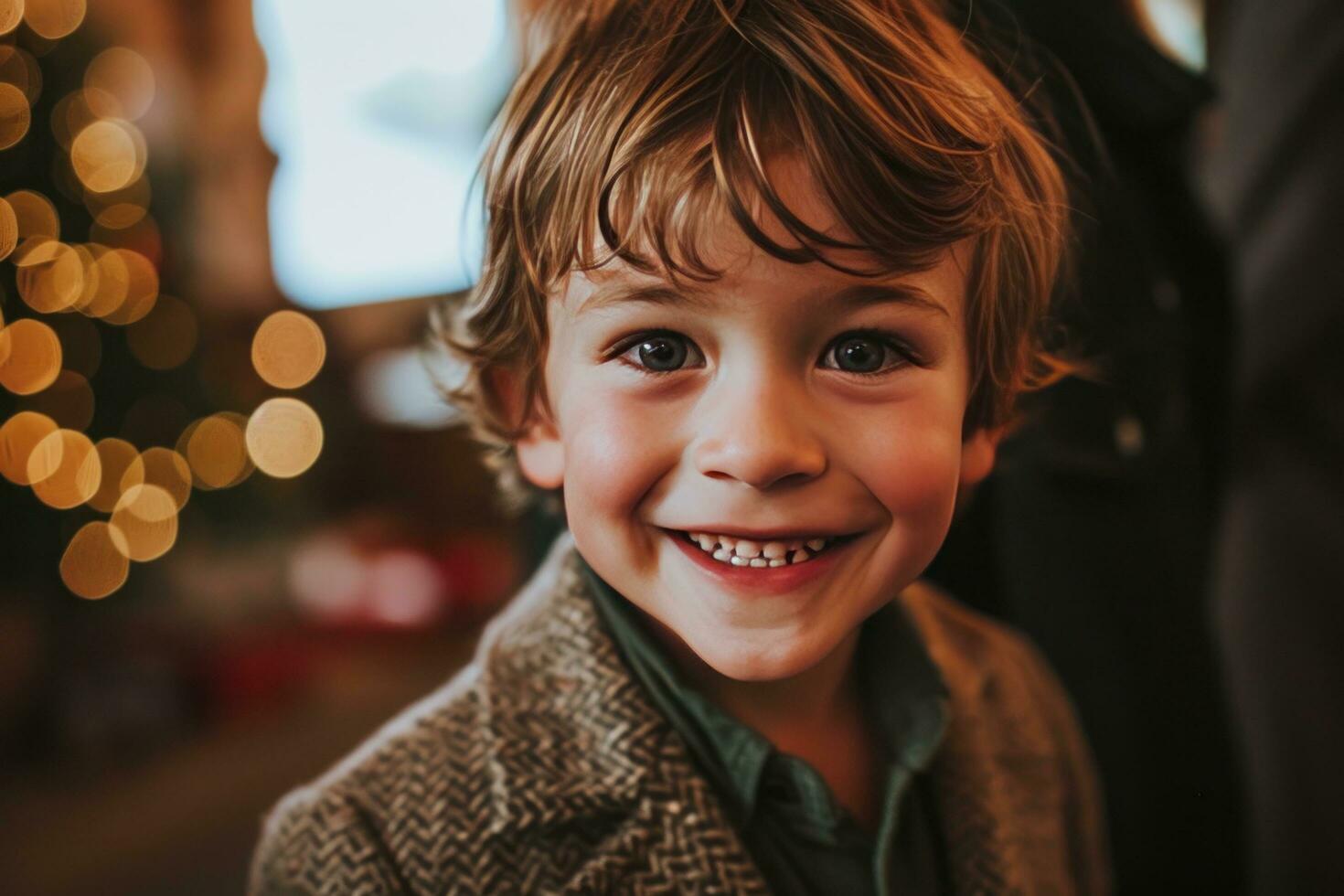 AI generated happy young boy smiling in an autumn holiday party photo