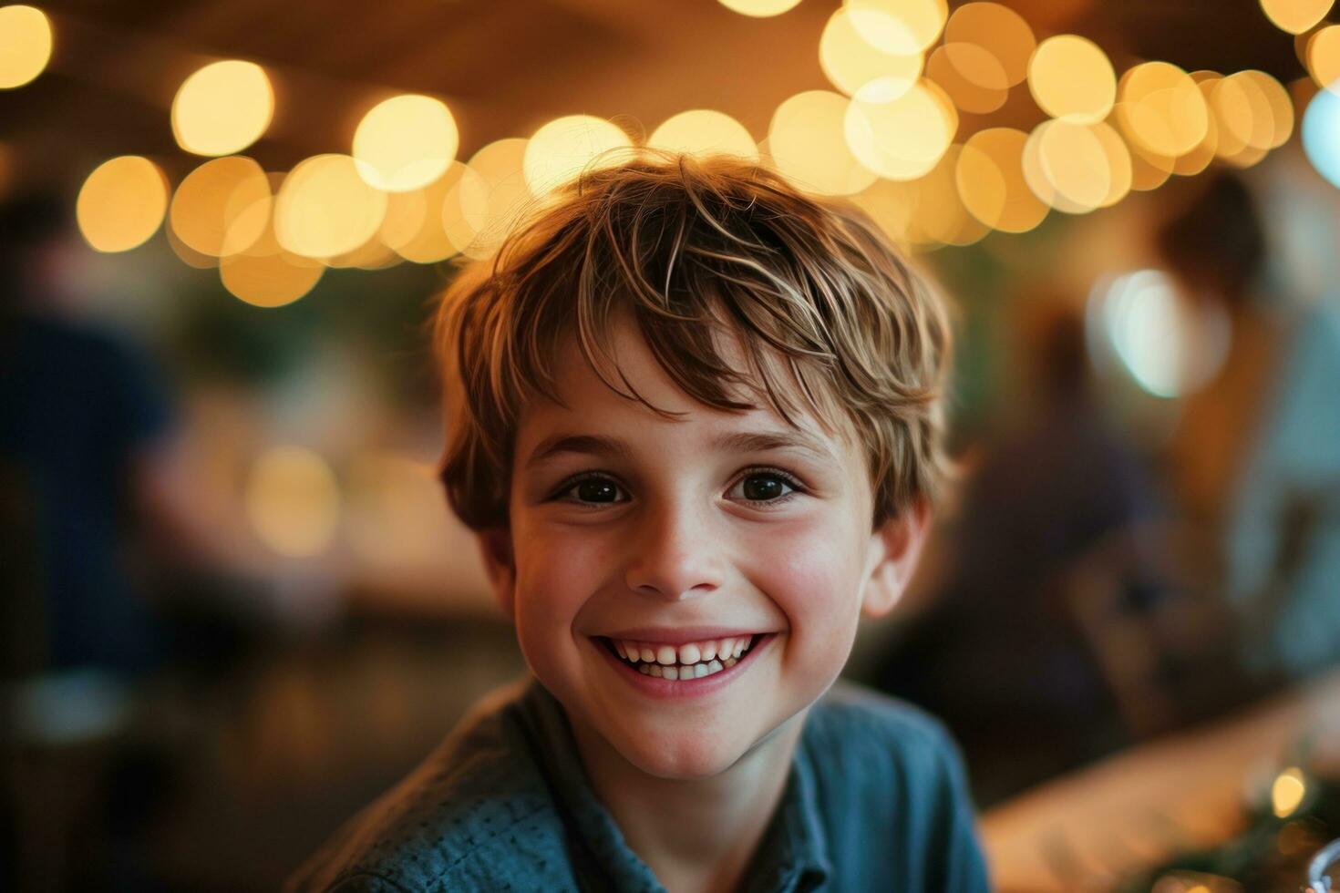 AI generated happy young boy smiling in an autumn holiday party photo