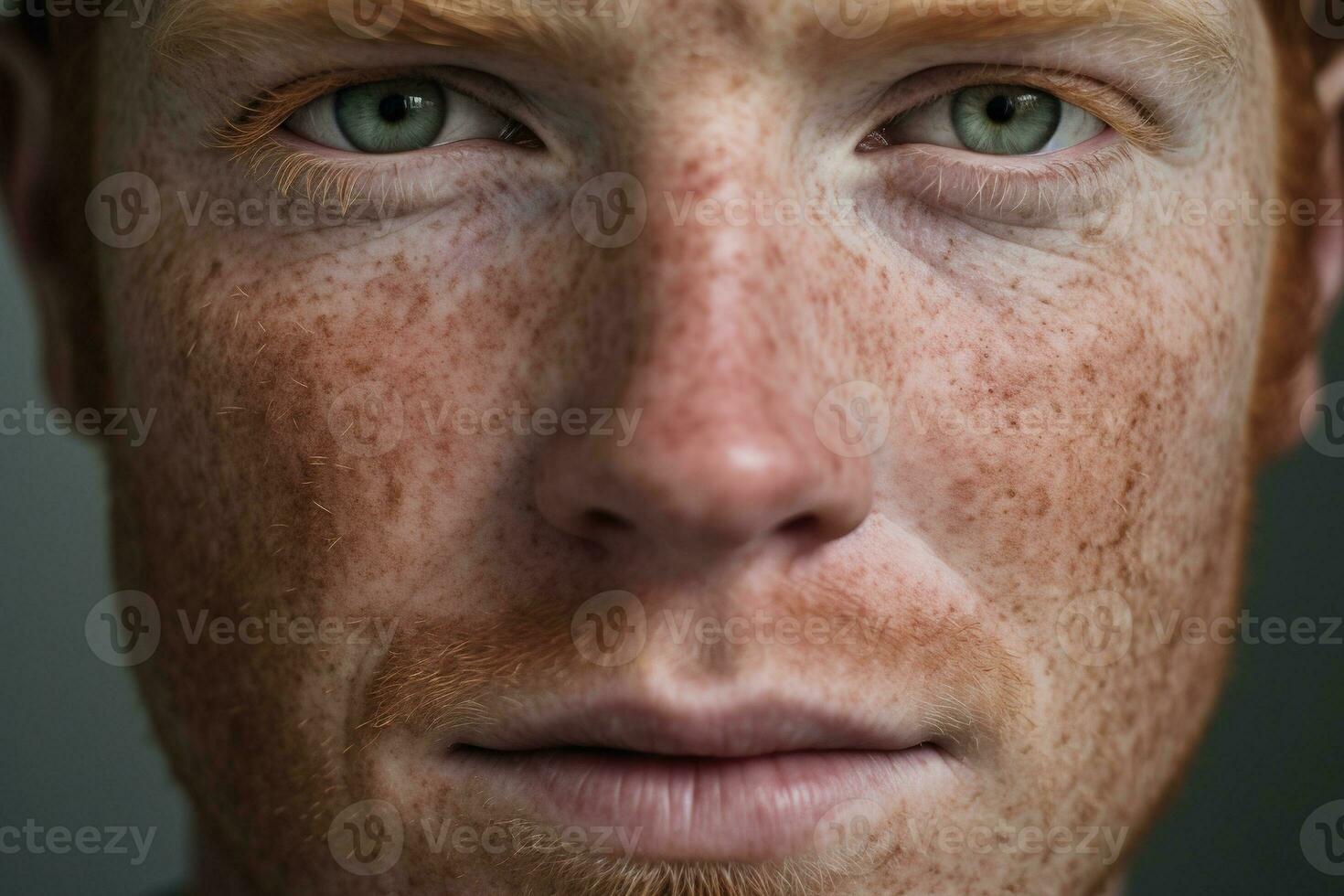 AI generated Close-up of freckled man looking at camera photo
