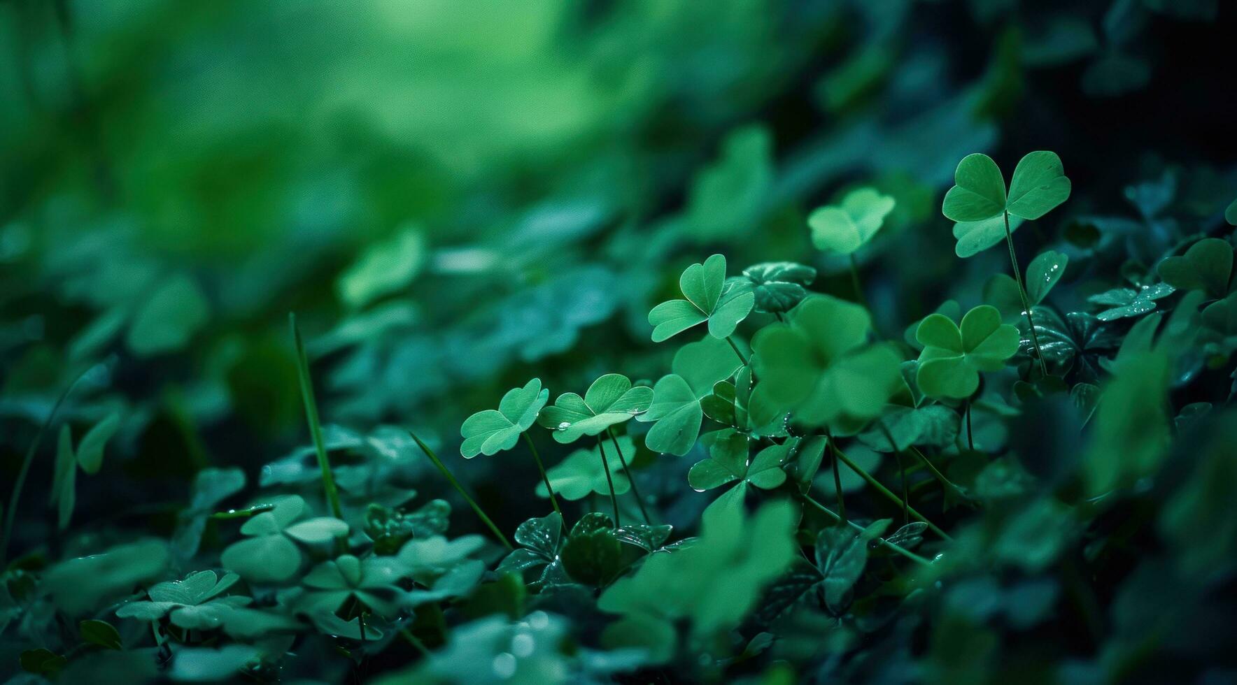 AI generated shamrocks, clover leaves are in a green background photo