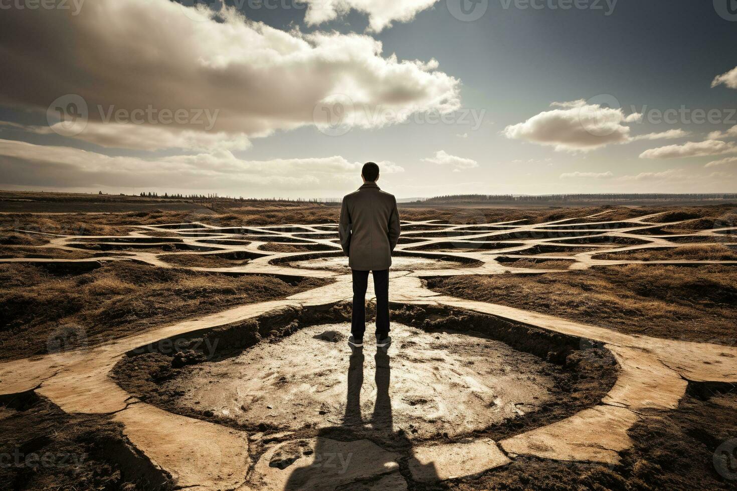 AI generated a man standing in the middle of a labyrinth photo