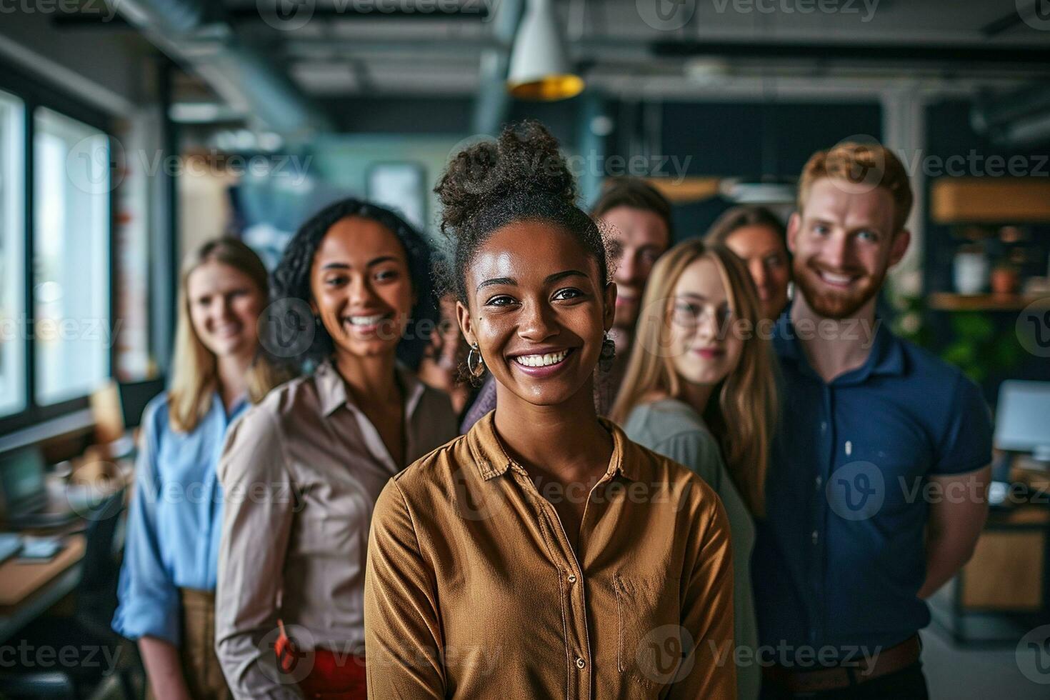 ai generado grupo de negocio personas teniendo un reunión a creativo oficina foto