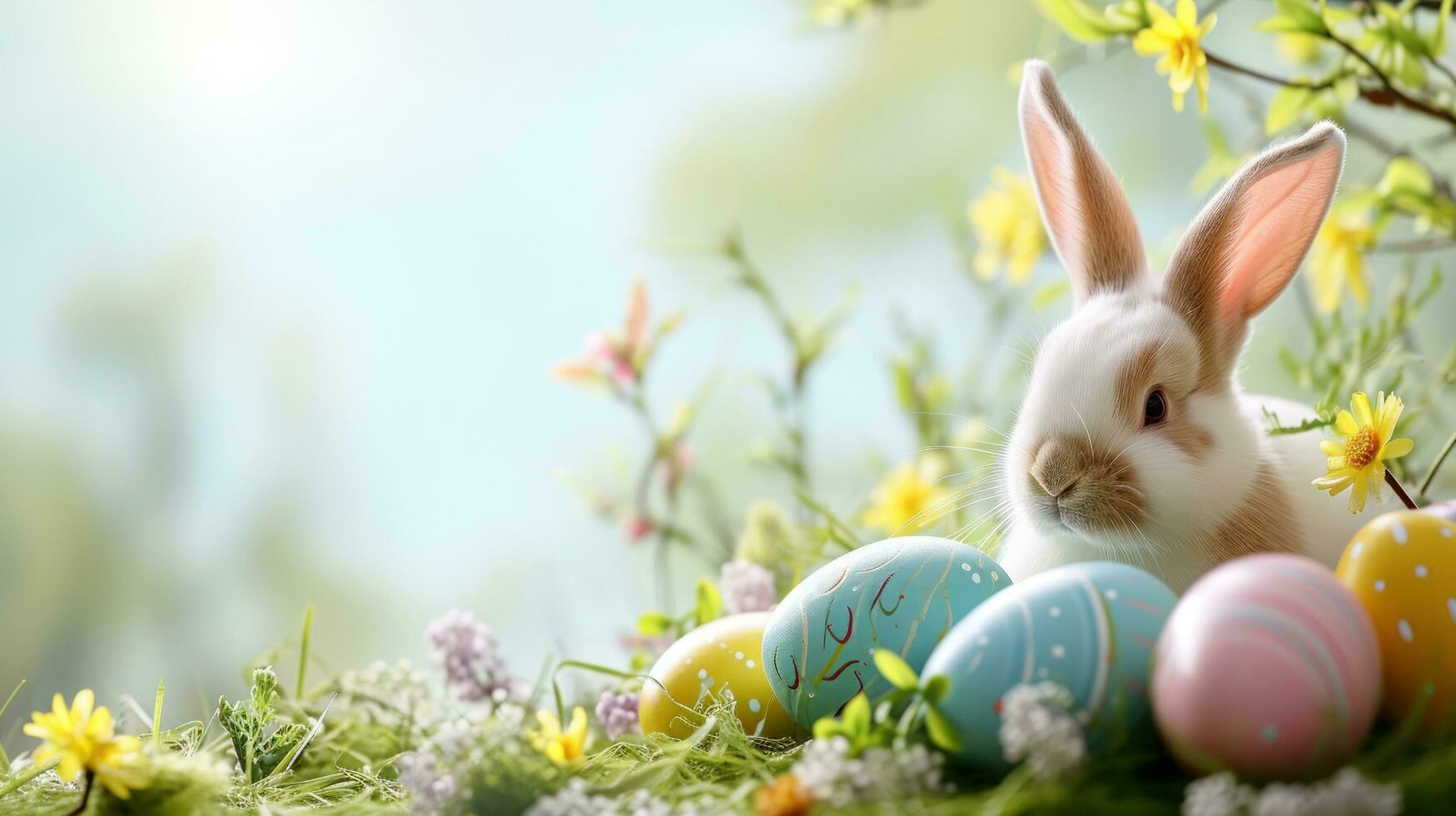 AI generated easter poster template with large copy space for text photo