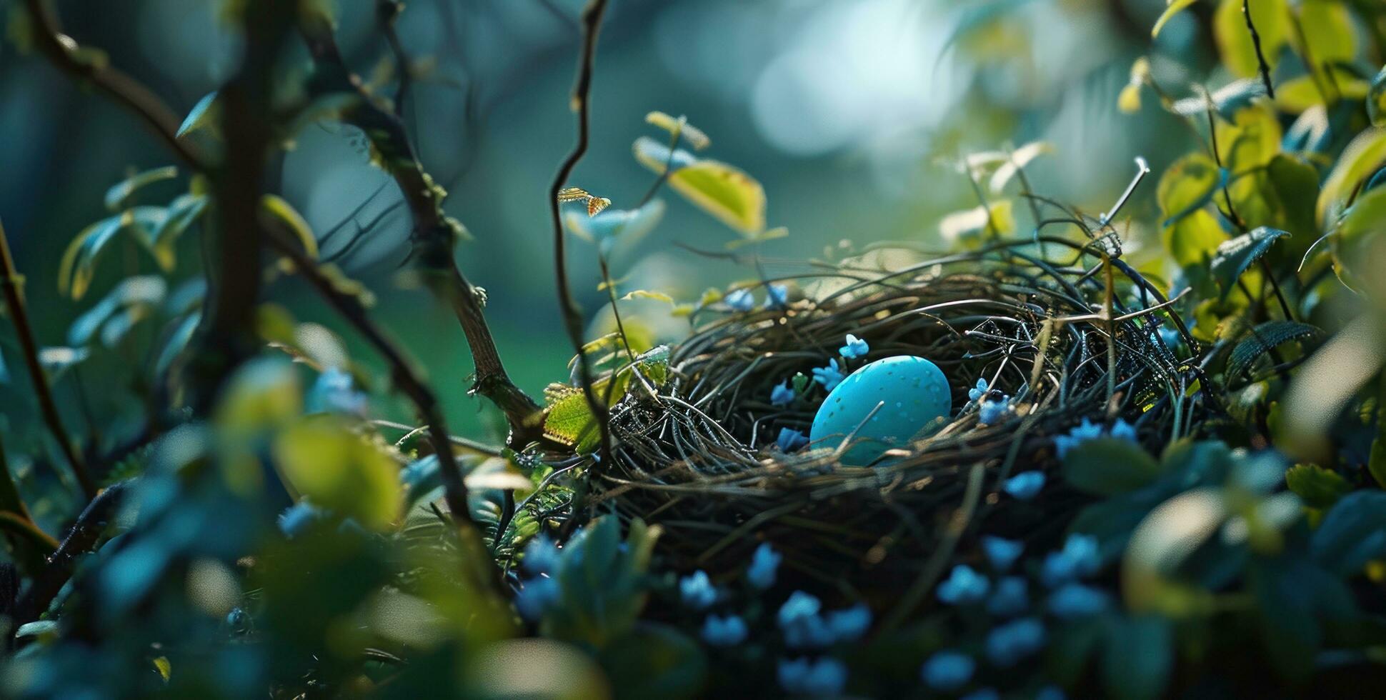 AI generated one easter egg's nest in a garden photo