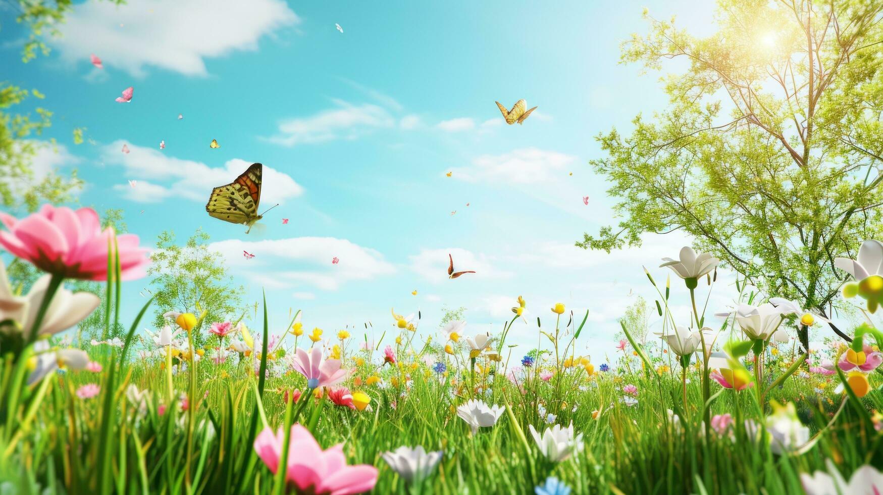 AI generated spring poster template with large copy space for text photo