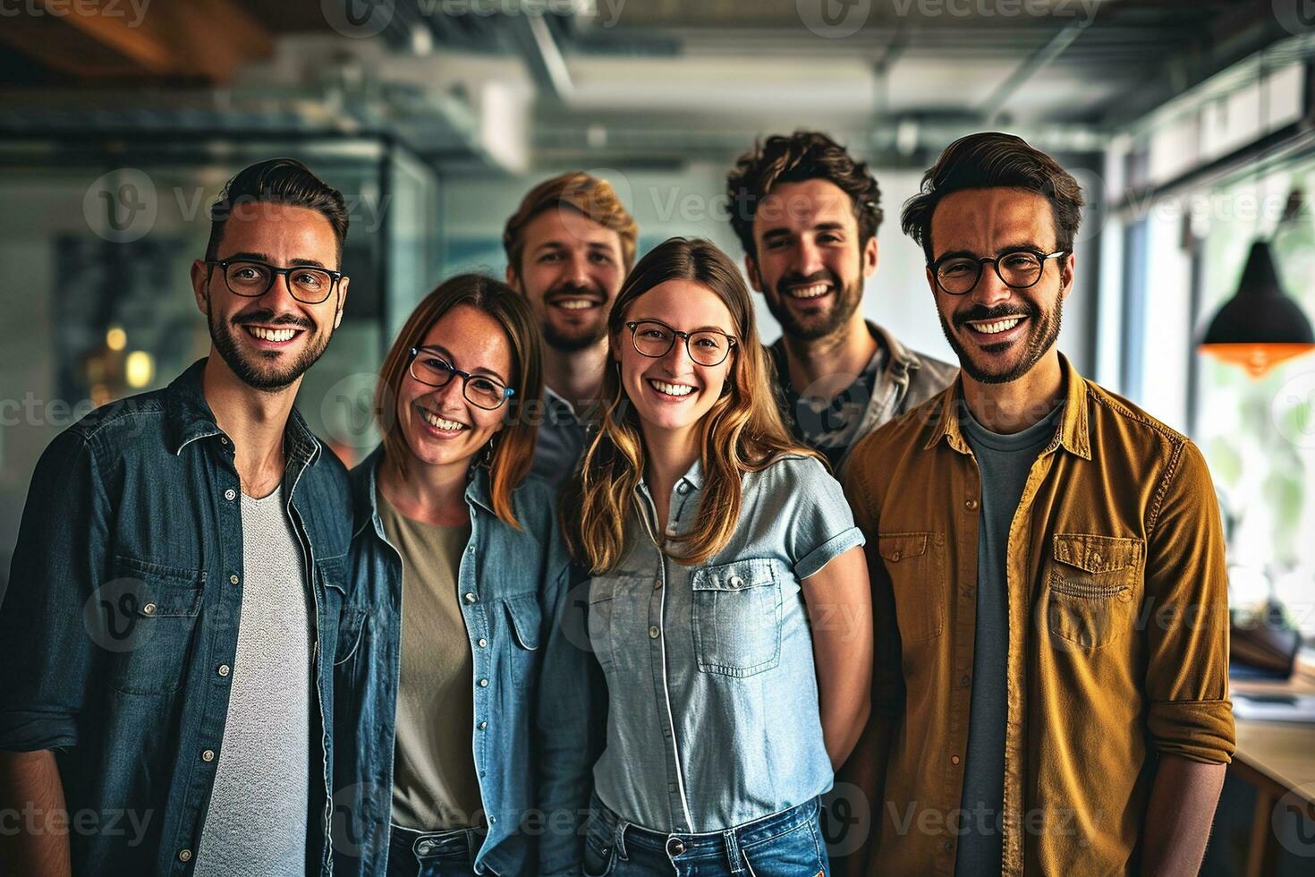 ai generado grupo de negocio personas teniendo un reunión a creativo oficina foto