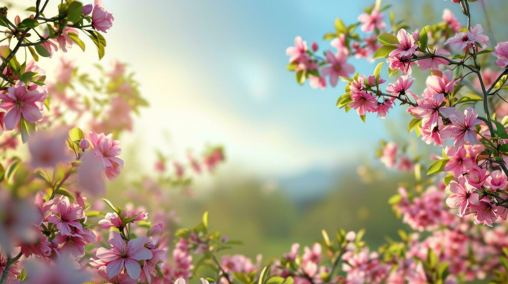 AI generated spring poster template with large copy space for text photo