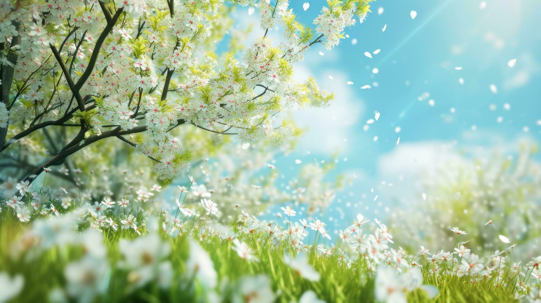 AI generated spring poster template with large copy space for text photo