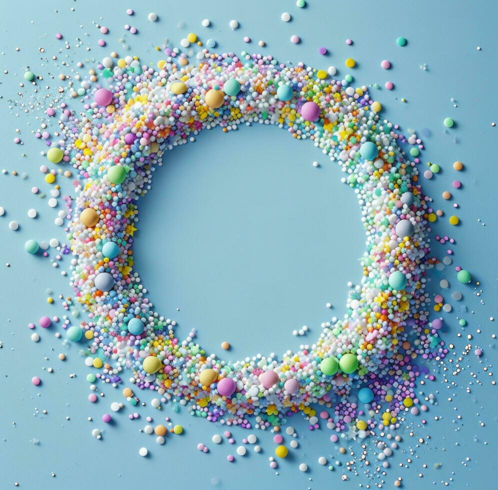 AI generated a circle with colorful candy shaped around it photo