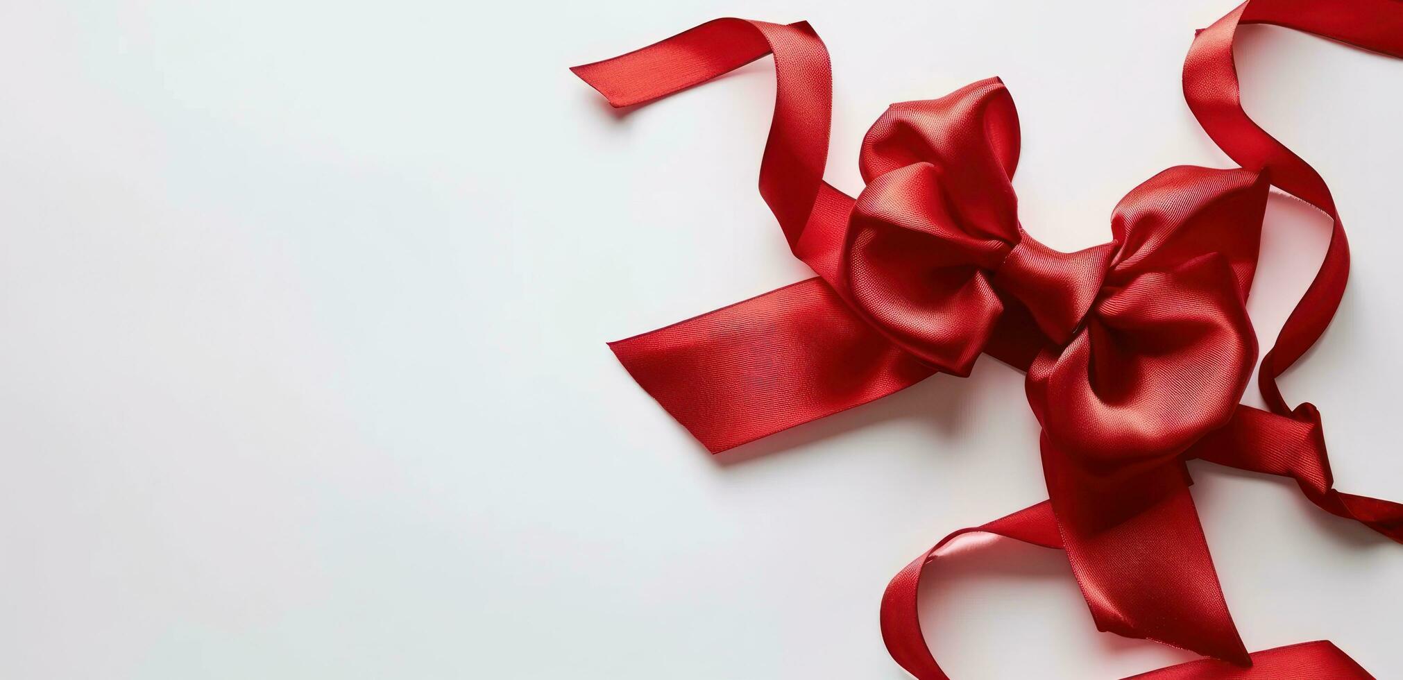 AI generated red ribbon with bow isolated on white background photo