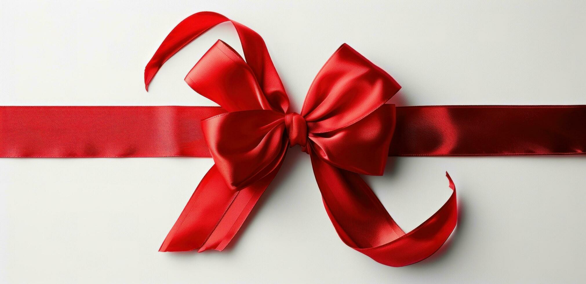 AI generated red ribbon with bow isolated on white background photo