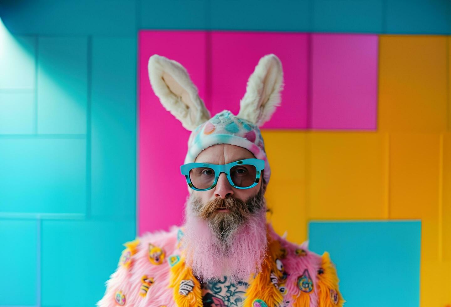 AI generated rabbit costume with beard and bunny ears photo