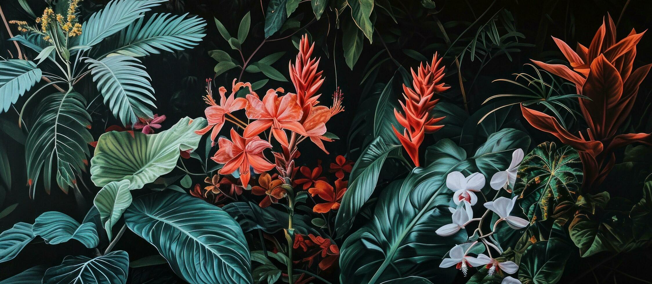 AI generated several floral plants are shown on a black background photo