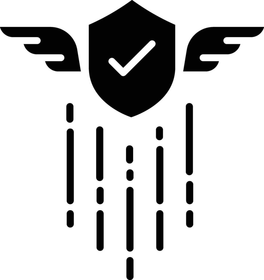 Shield wings solid and glyph vector illustration
