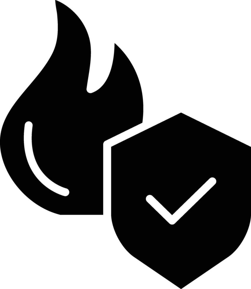 Fire shield solid and glyph vector illustration