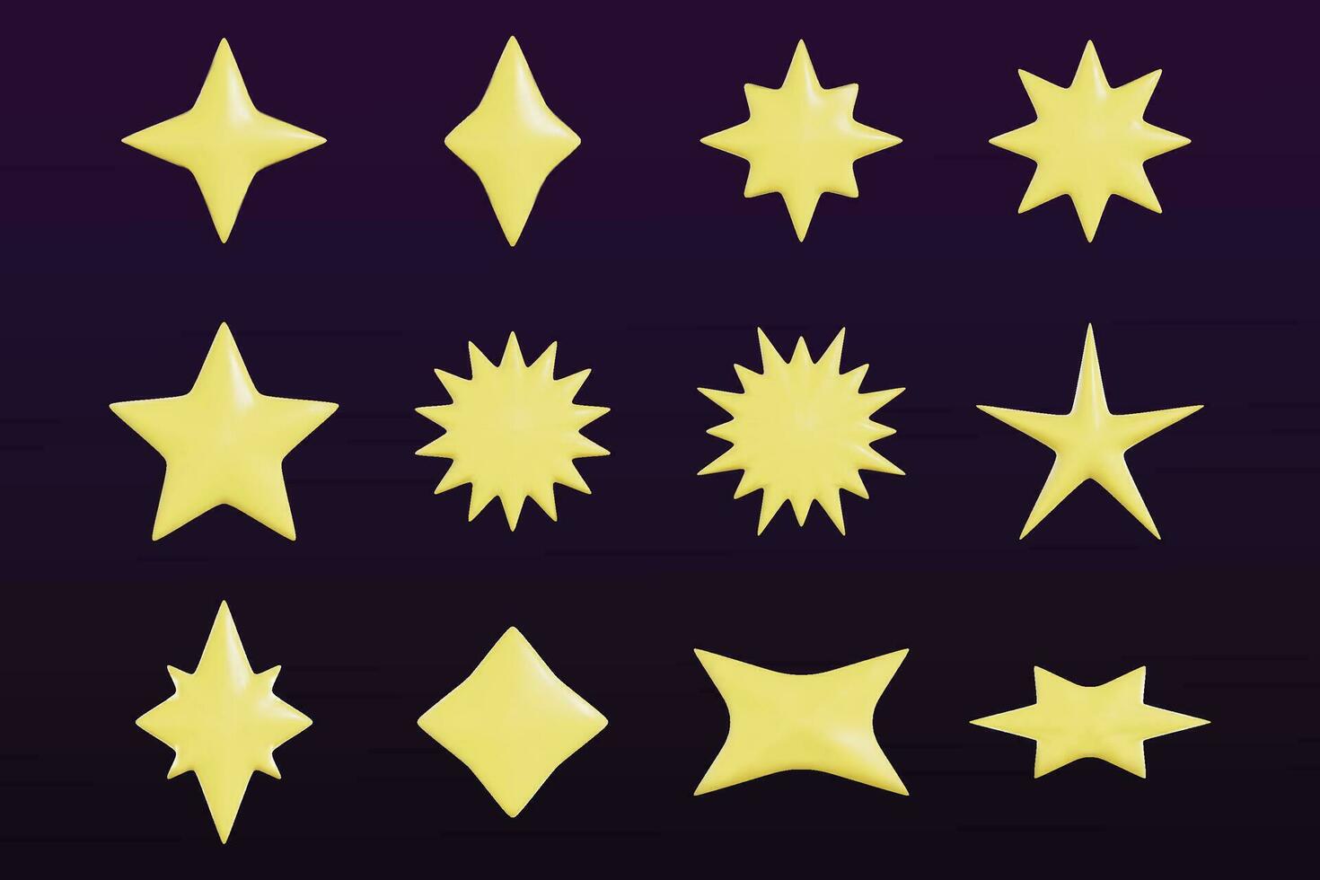 Set of Realistic 3d Cute Gold Shiny Star Sparkle Emoji Icon vector