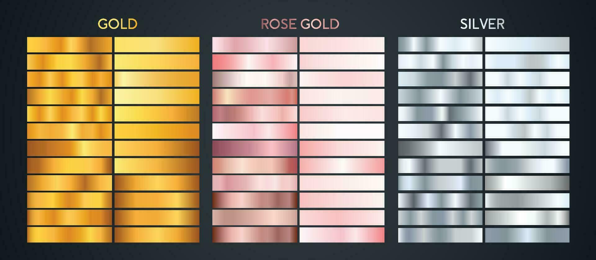 Gold, rose gold and silver metallic gradients set template design vector